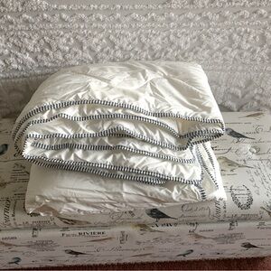 IKEA Queen Comforter: White w/Blue Striped Edges, Synthetic Filling